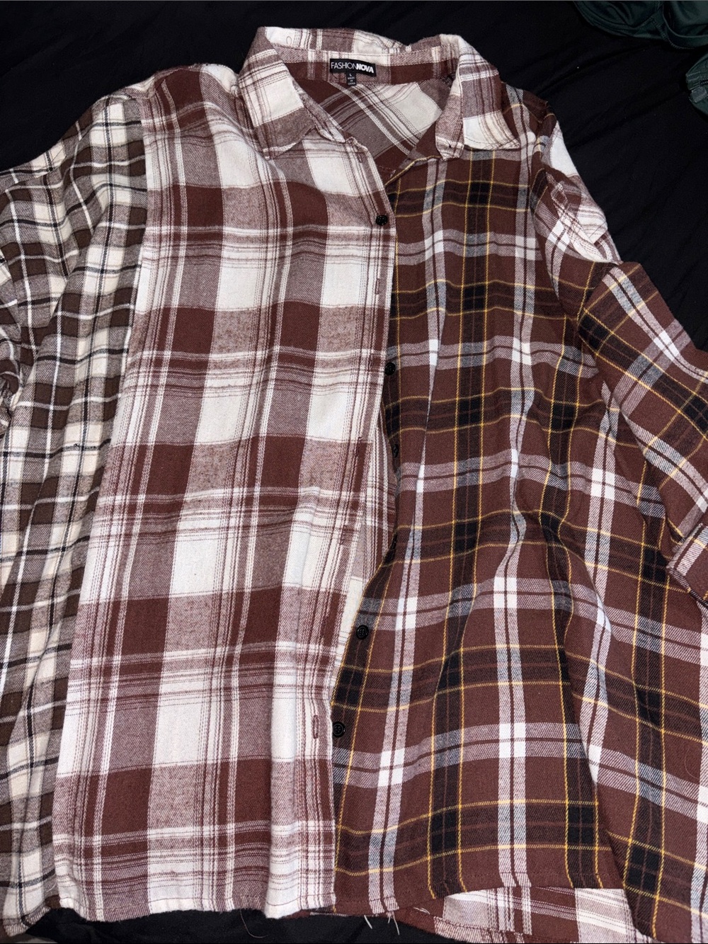 Fashion Nova Men's Brown and White Plaid Button-Down Shirt